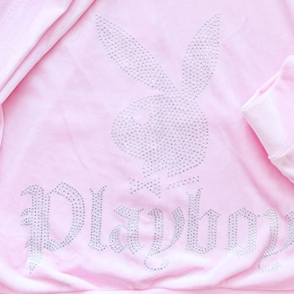Playboy, Zip Up, Hoodie, Pink, Rhinestone, Velour, Loungewear, Size M, NEW - Picture 10 of 16
